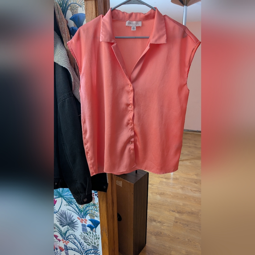 Philosophy Coral Sleeveless Button-Front Blouse
